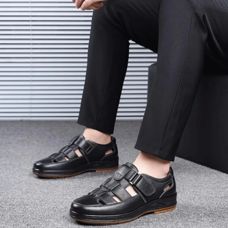 Men's Cutout Mesh Handmade Flat Casual Loafers Comfort Breathable Slip On Hollow Sandals Walking Shoes Outdoor Beach Summer Non Slip Water Shoes