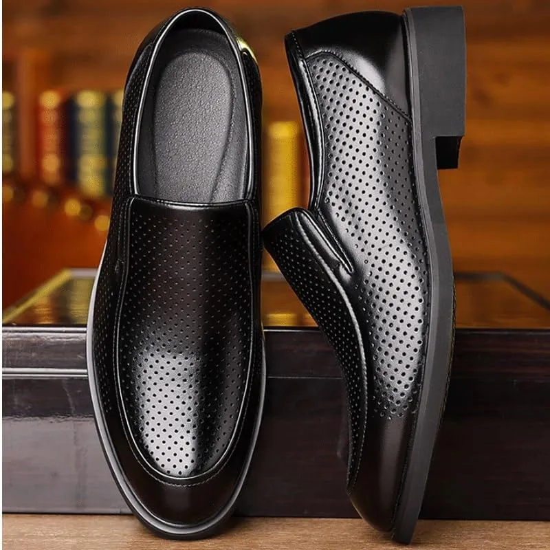 Mens Genuine Leather Dress Shoes Breathable Comfortable Casual Moccasin Loafers Summer Breathable Driving Shoes