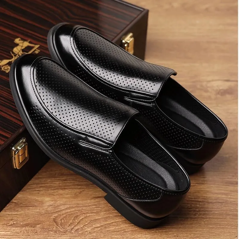 Mens Genuine Leather Dress Shoes Breathable Comfortable Casual Moccasin Loafers Summer Breathable Driving Shoes
