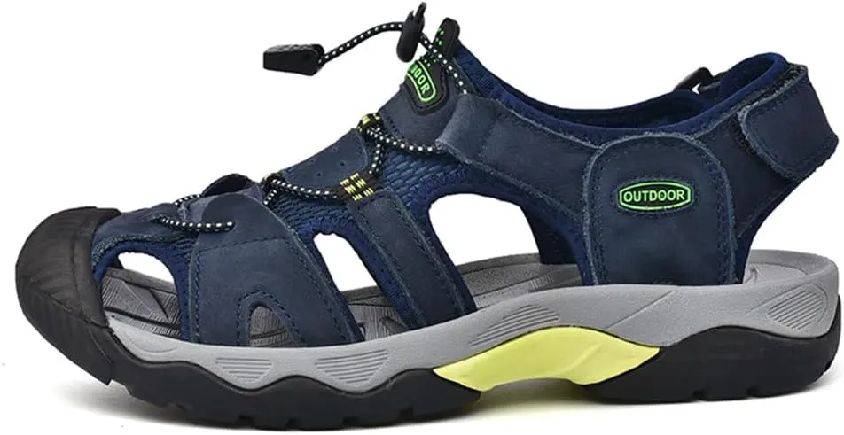 Men's Hiking Sandals Outdoor Sport Closed Toe Leather Walking Sandal Waterproof Non-Slip Casual Sandals Water Shoes