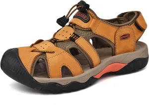 Men's Hiking Sandals Outdoor Sport Closed Toe Leather Walking Sandal Waterproof Non-Slip Casual Sandals Water Shoes
