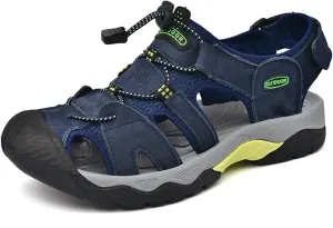Men's Hiking Sandals Outdoor Sport Closed Toe Leather Walking Sandal Waterproof Non-Slip Casual Sandals Water Shoes