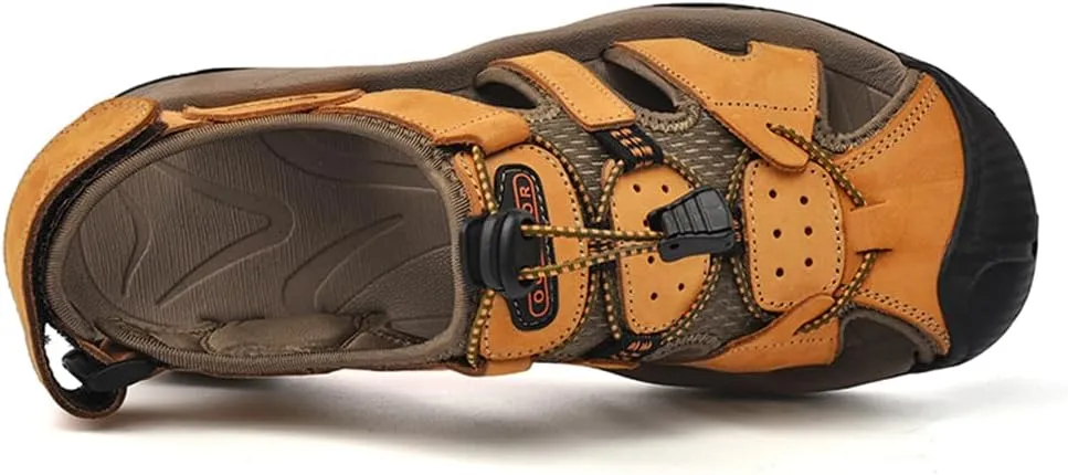 Men's Hiking Sandals Outdoor Sport Closed Toe Leather Walking Sandal Waterproof Non-Slip Casual Sandals Water Shoes