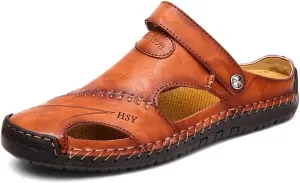 Men's Leather Sports Sandals Slippers Outdoor Hiking Shoes Beach Athletic Fisherman Walking Summer Anti-Slip Lightweight