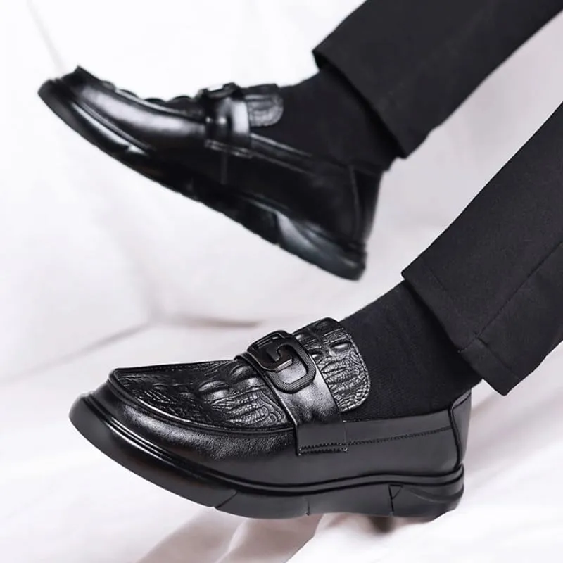 Men's Loafers Slip-On Shoes with Non-Slip Sole Fashion Crocodile Pattern Comfortable Breathable Spring Shoes for Men