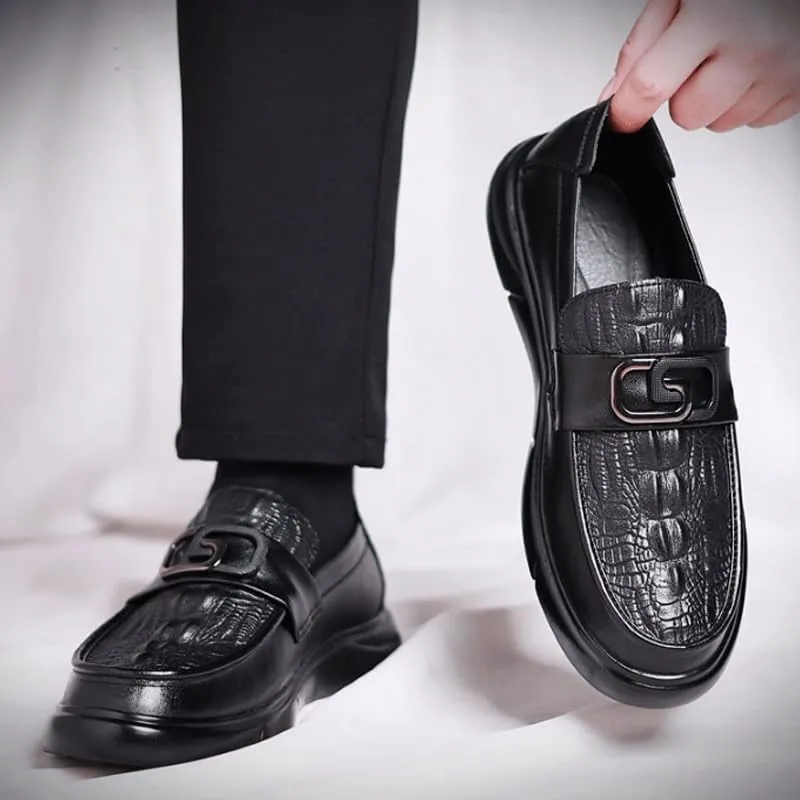 Men's Loafers Slip-On Shoes with Non-Slip Sole Fashion Crocodile Pattern Comfortable Breathable Spring Shoes for Men