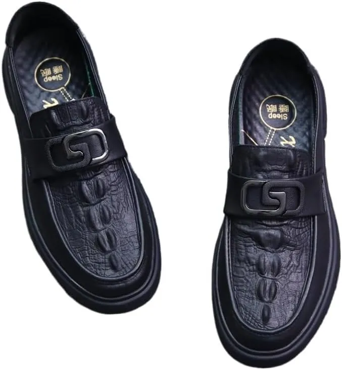 Men's Loafers Slip-On Shoes with Non-Slip Sole Fashion Crocodile Pattern Comfortable Breathable Spring Shoes for Men