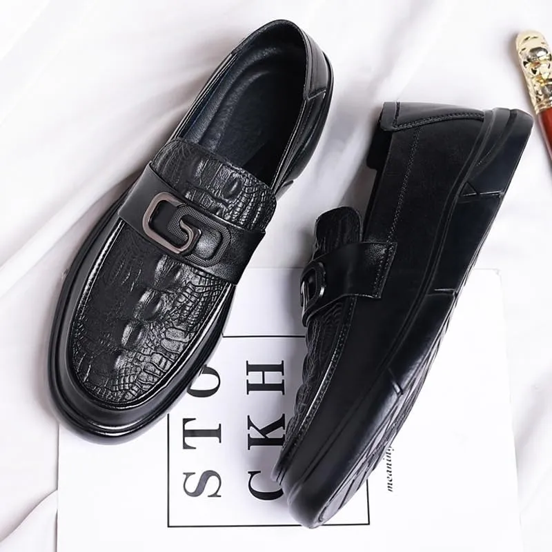 Men's Loafers Slip-On Shoes with Non-Slip Sole Fashion Crocodile Pattern Comfortable Breathable Spring Shoes for Men