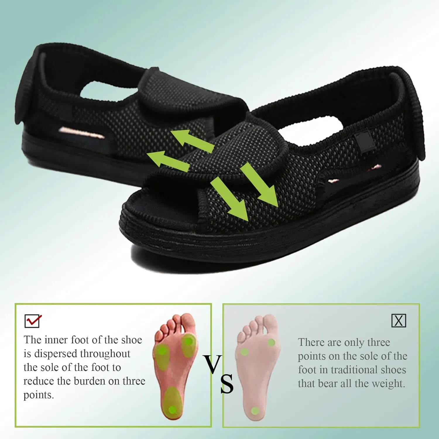 Men's Open Toe Diabetic Sandals, Adjustable Extra Wide Width Shoes, Lightweight Breathable Shoes for Women Swollen Feet Arthritis Elderly
