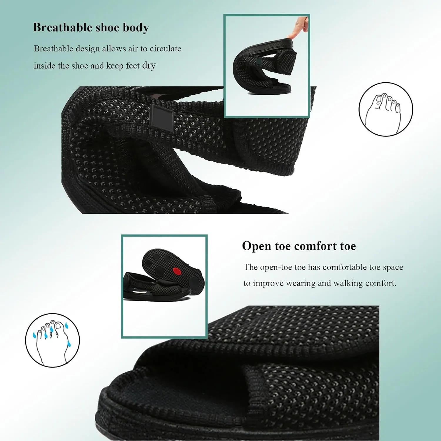 Men's Open Toe Diabetic Sandals, Adjustable Extra Wide Width Shoes, Lightweight Breathable Shoes for Women Swollen Feet Arthritis Elderly