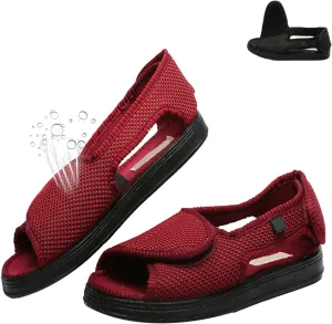 Men's Open Toe Diabetic Sandals, Adjustable Extra Wide Width Shoes, Lightweight Breathable Shoes for Women Swollen Feet Arthritis Elderly
