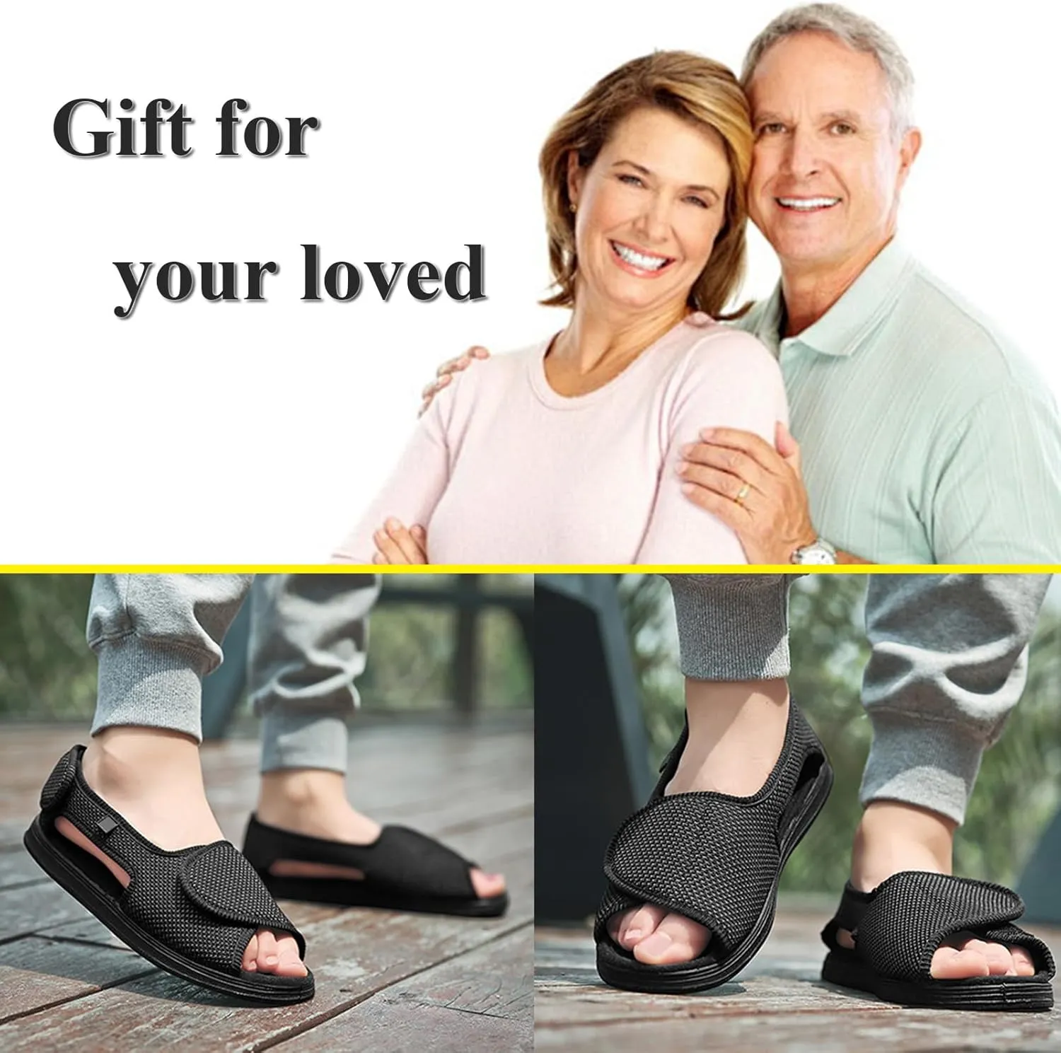 Men's Open Toe Diabetic Sandals, Adjustable Extra Wide Width Shoes, Lightweight Breathable Shoes for Women Swollen Feet Arthritis Elderly
