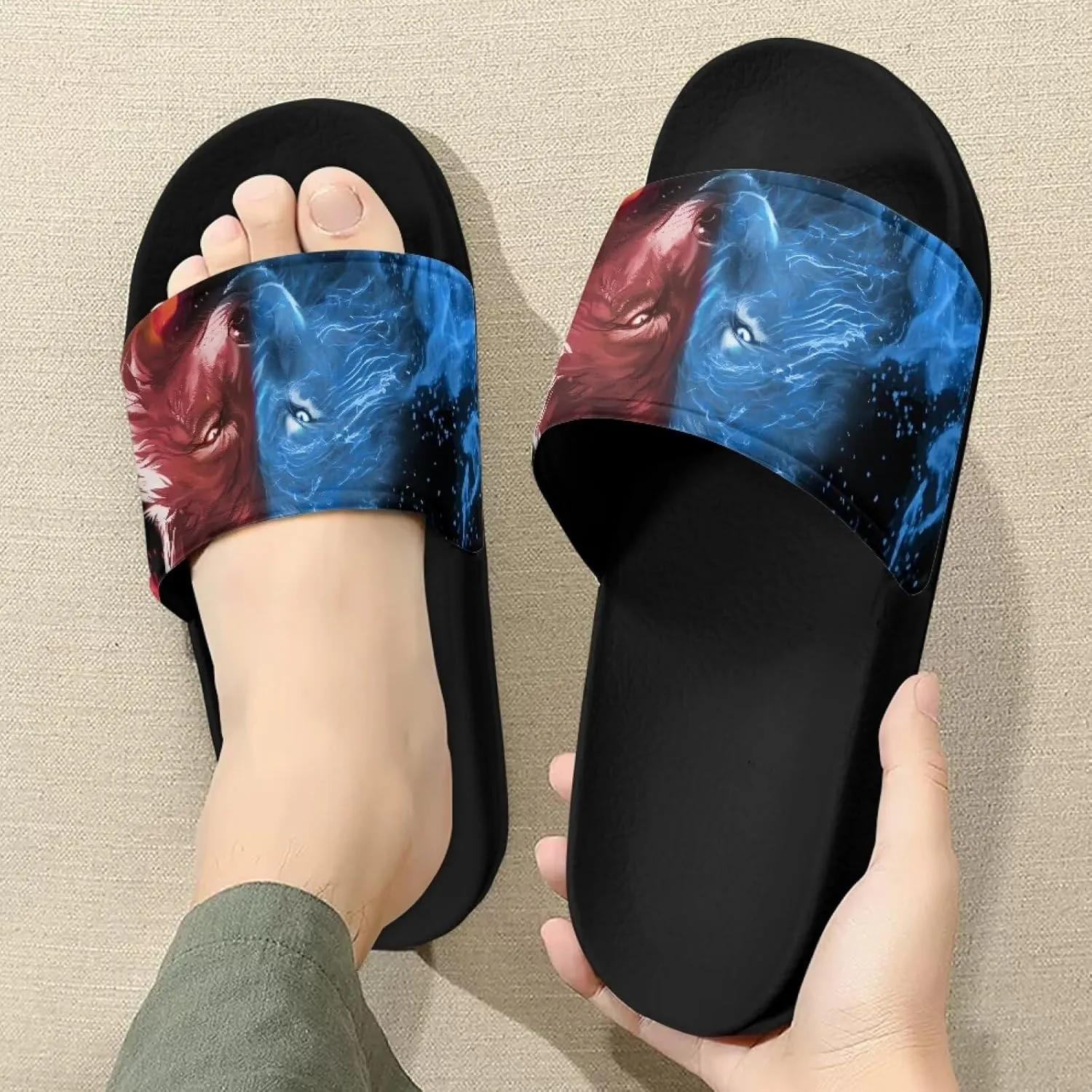 Mens Pillow House Slide Sandals Non-Slip Black Bath Sandals Wide Width EVA Flat Shoes Quick Drying Peep Toe Slippers Beach Dress Shoes