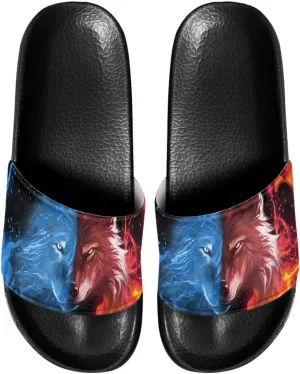 Mens Pillow House Slide Sandals Non-Slip Black Bath Sandals Wide Width EVA Flat Shoes Quick Drying Peep Toe Slippers Beach Dress Shoes