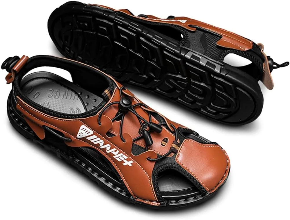 Mens Sandals Slippers Leather Closed Toe Athletic Sport Sandals Shoes