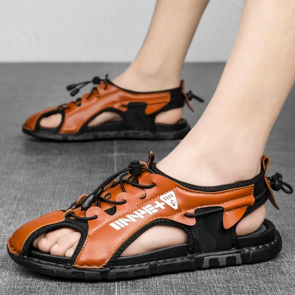 Mens Sandals Slippers Leather Closed Toe Athletic Sport Sandals Shoes