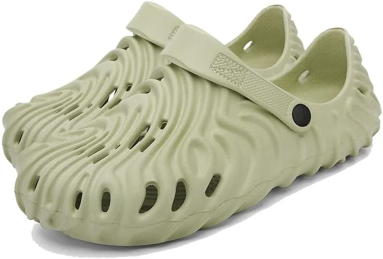 Men's Wavy Pattern Garden Clogs Slip On Slides Shoes Water Beach Pool Sandals for Men Outdoor Slippers with Cushion Footbed
