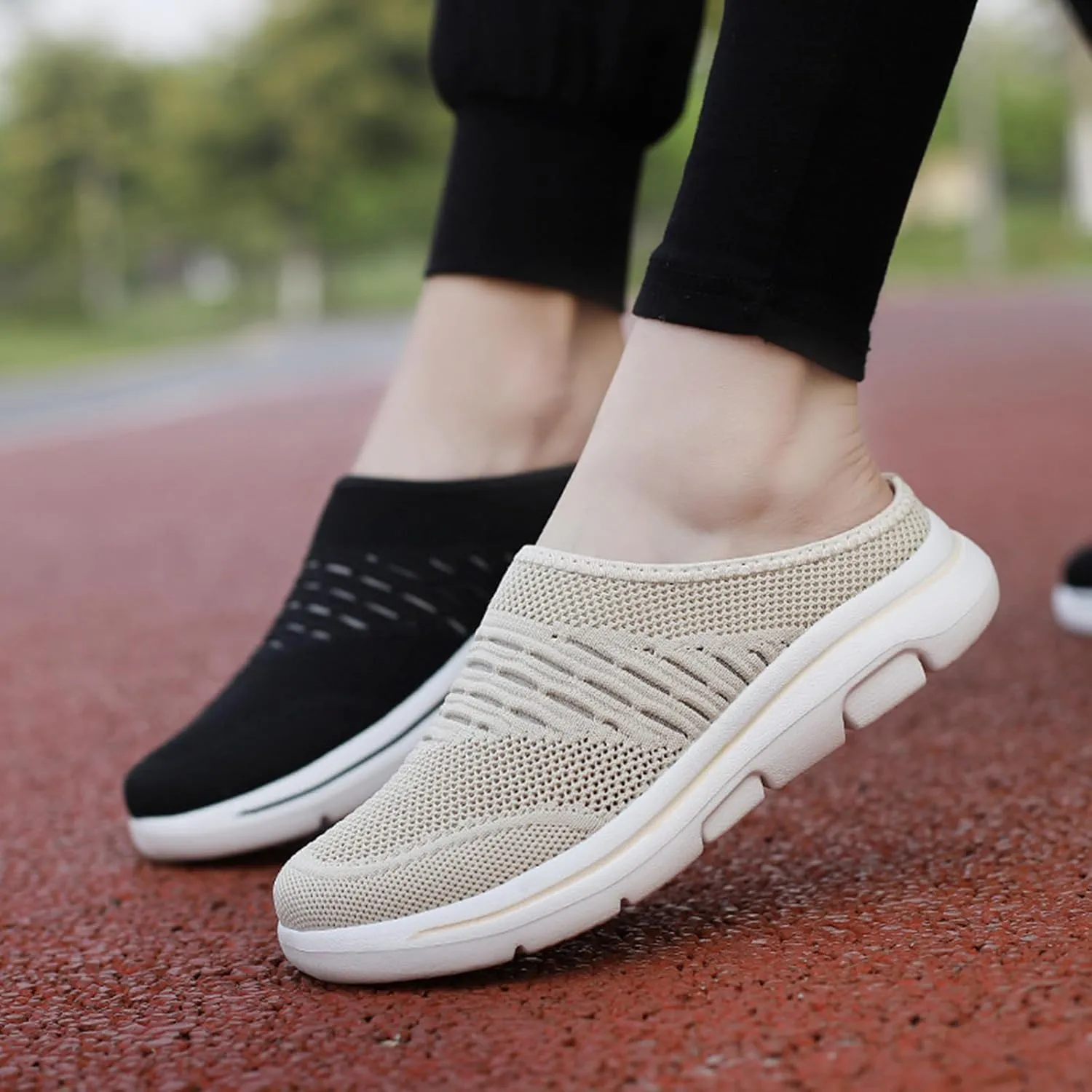 Mens Womens Backless Slippers Mesh Knitted Clogs Sneakers Lightweight Comfortable Walking Open Back Shoes Slip on Trendy Casual Breathable Slippers Shoes Closed Toe Slides Outdoor Sports Wedge Mules