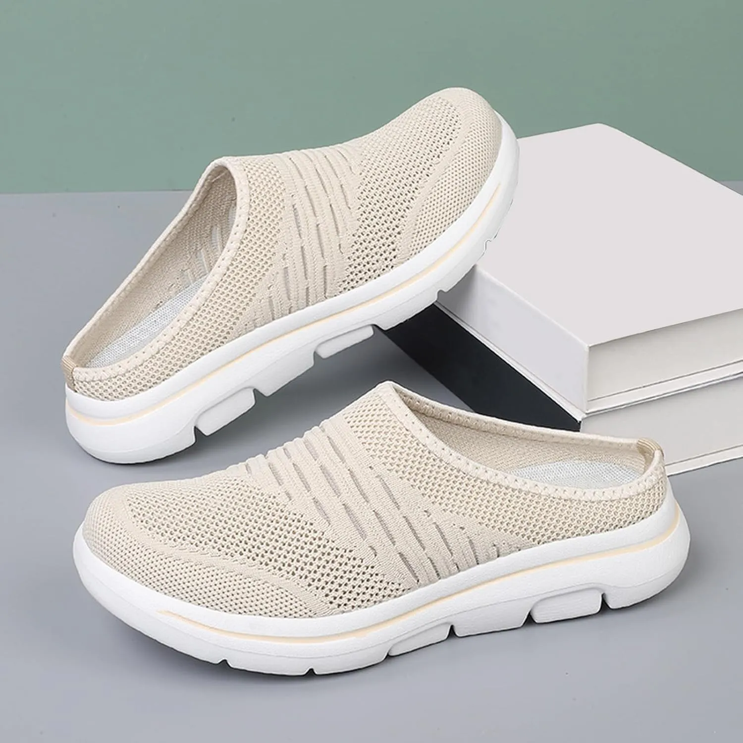 Mens Womens Backless Slippers Mesh Knitted Clogs Sneakers Lightweight Comfortable Walking Open Back Shoes Slip on Trendy Casual Breathable Slippers Shoes Closed Toe Slides Outdoor Sports Wedge Mules
