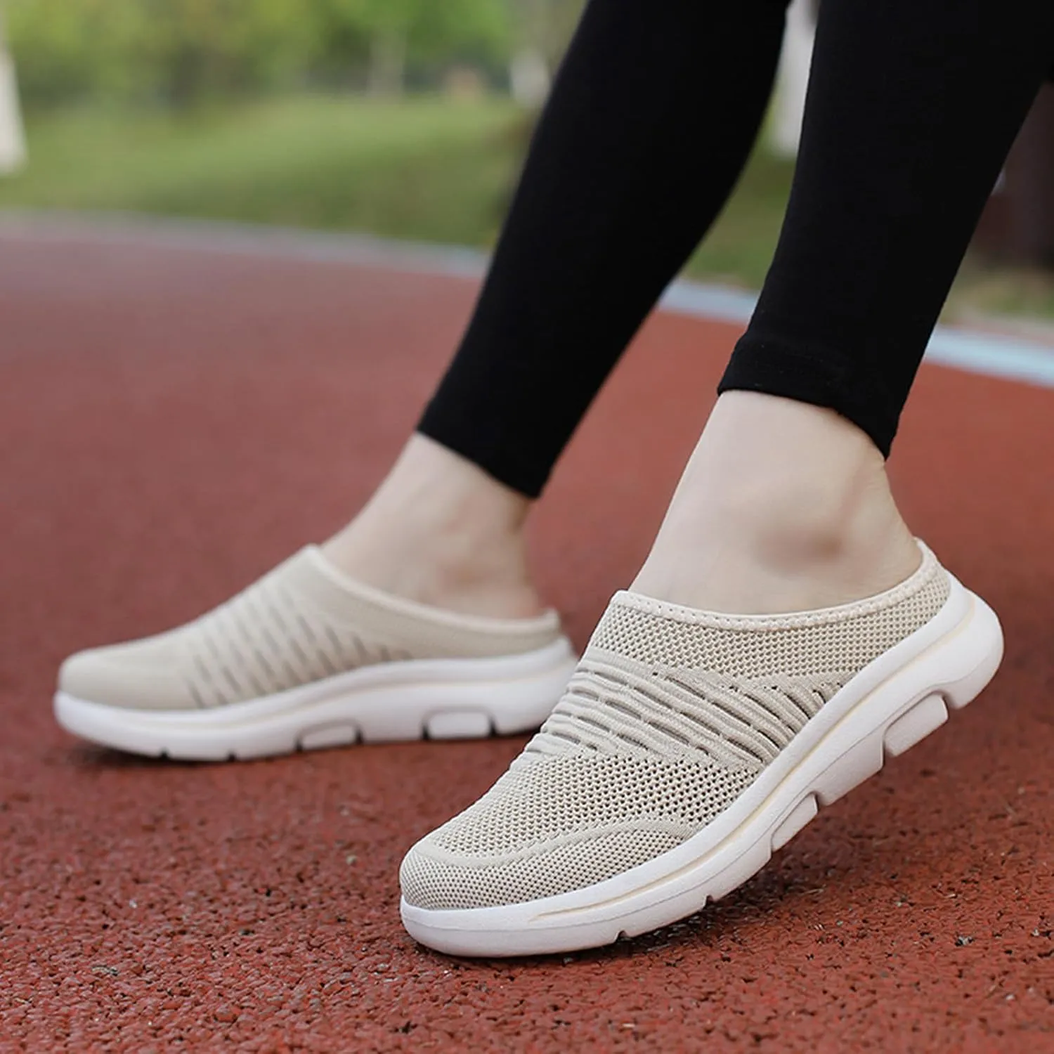 Mens Womens Backless Slippers Mesh Knitted Clogs Sneakers Lightweight Comfortable Walking Open Back Shoes Slip on Trendy Casual Breathable Slippers Shoes Closed Toe Slides Outdoor Sports Wedge Mules
