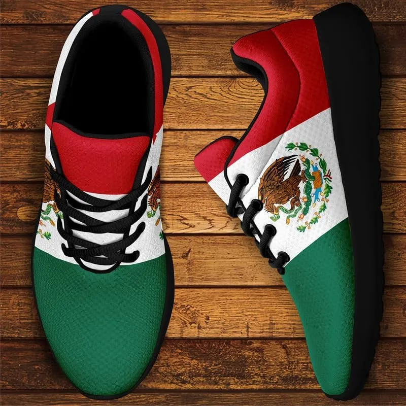Mexican Flag Road Running Shoes for Men Women, Comfortable and Breathable Teachers Sneakers with Mexico Iconic Design
