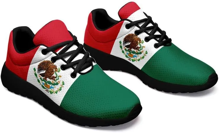 Mexican Flag Road Running Shoes for Men Women, Comfortable and Breathable Teachers Sneakers with Mexico Iconic Design