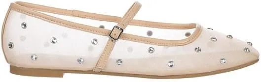 Michael By Michael Shannon Miller - Women's Dressy Mesh Rhinestone Mary Jane Ballet Flats