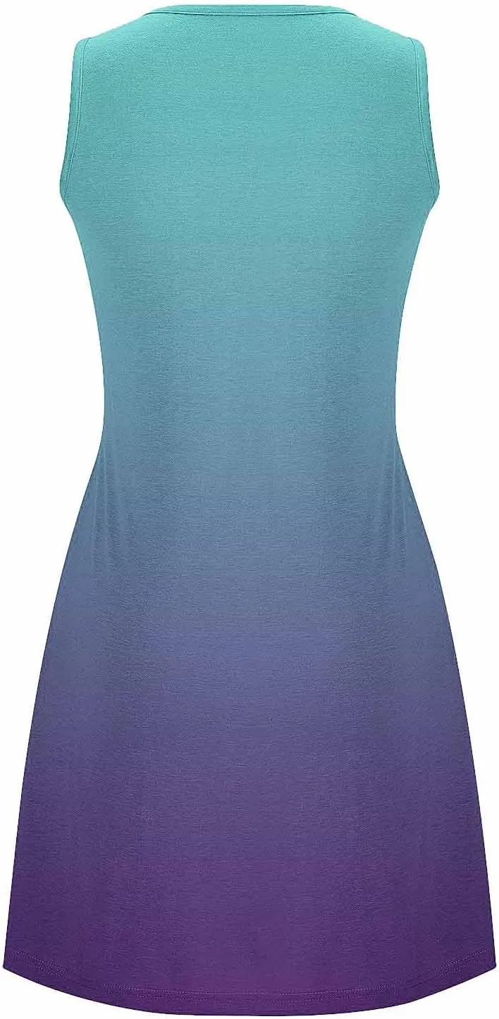Midi Dresses for Women Summer Crew Neck Sleeveless Striped Sun Dresses Casual Soft Lounge Dress with Pockets
