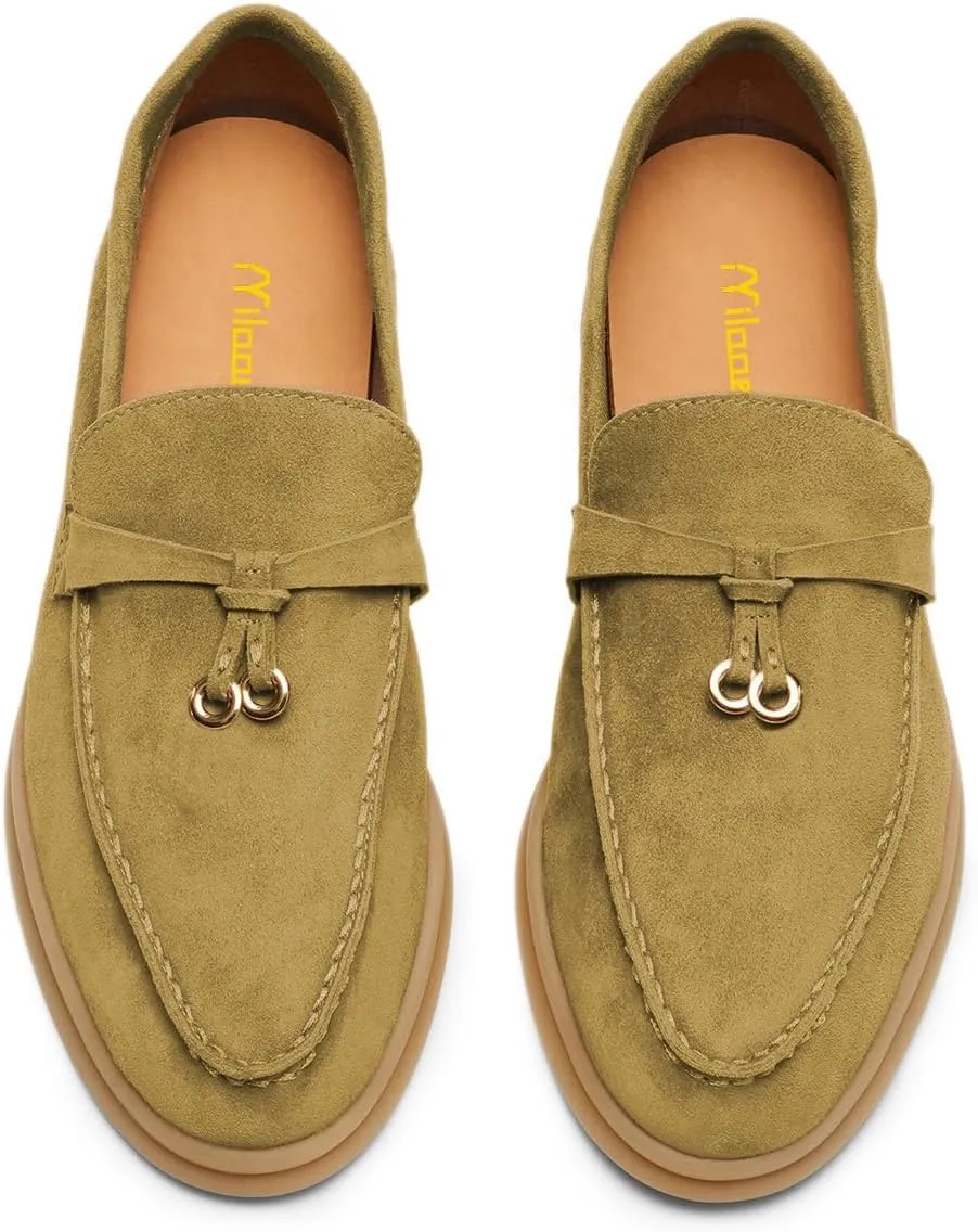 Milooey shoes Women's Round Toe Flat Loafers Comfort Slip On Moccasins Lightweight Driving Penny Loafer Casual Dress Walking Shoes Size 4-16 US