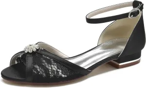Minishion Comfortable Flats for Women Peep Toe Ankle Strap Wedding Evening Sandals Shoes BR213
