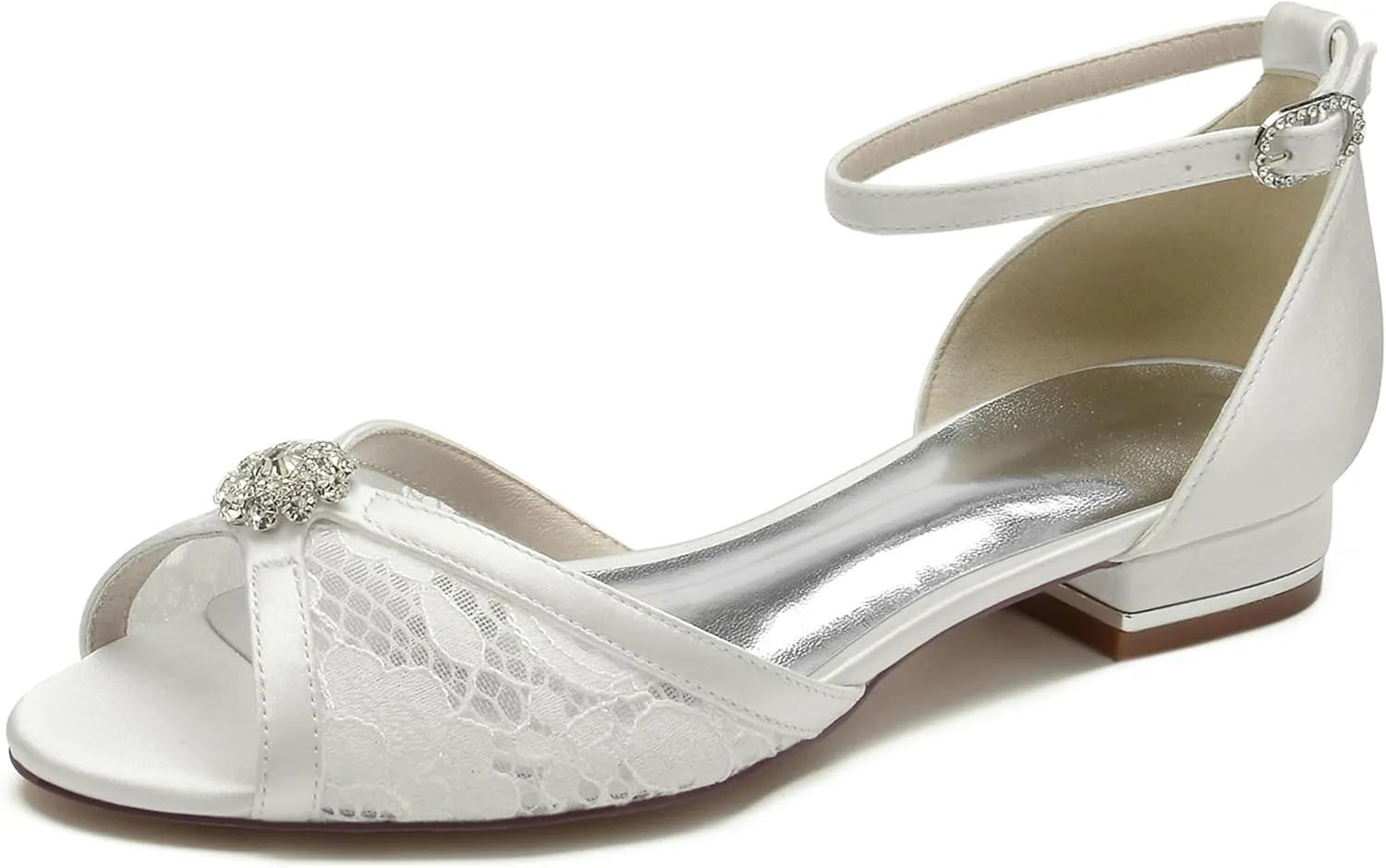 Minishion Comfortable Flats for Women Peep Toe Ankle Strap Wedding Evening Sandals Shoes BR213