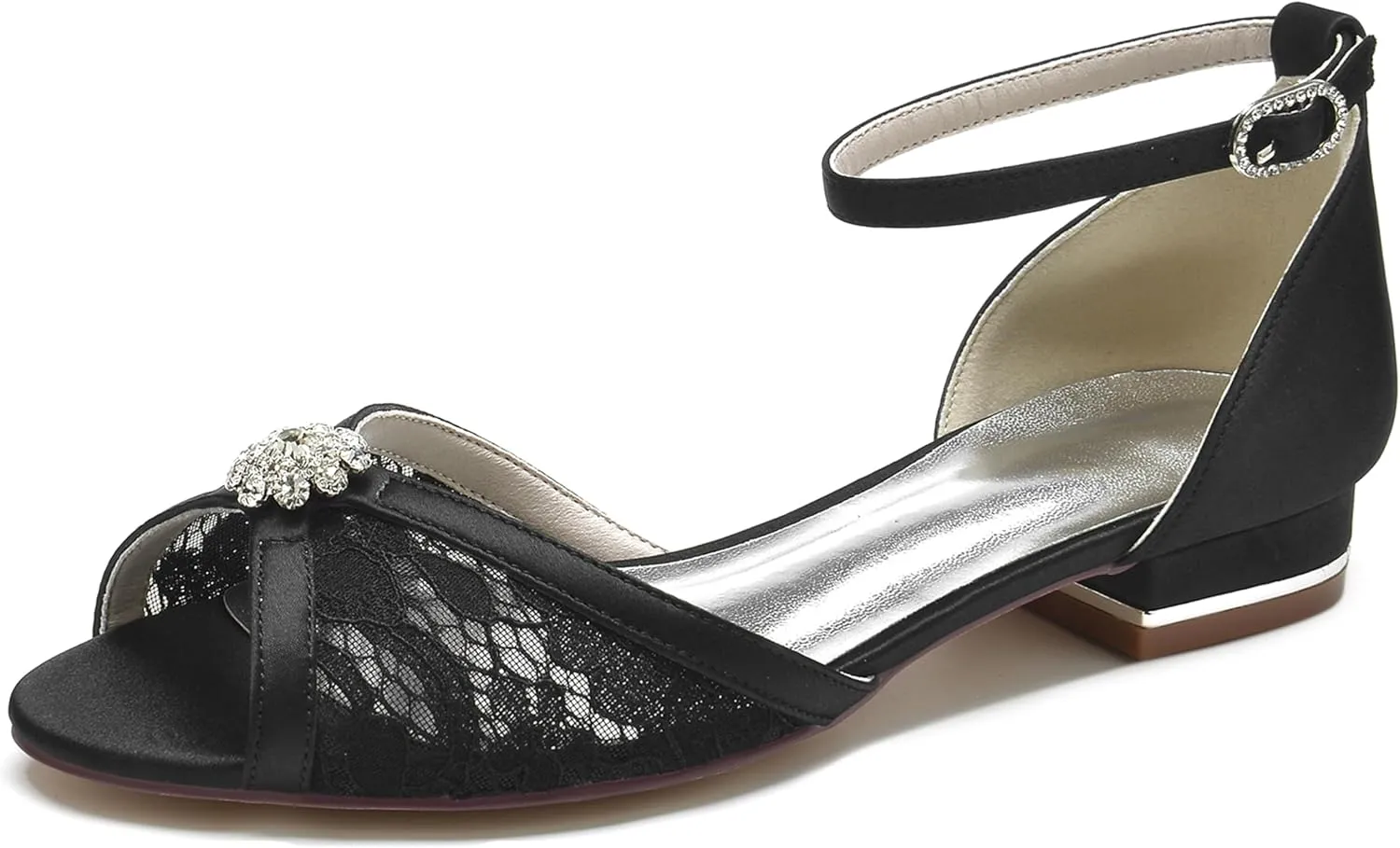 Minishion Comfortable Flats for Women Peep Toe Ankle Strap Wedding Evening Sandals Shoes BR213