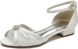 Minishion Comfortable Flats for Women Peep Toe Ankle Strap Wedding Evening Sandals Shoes BR213