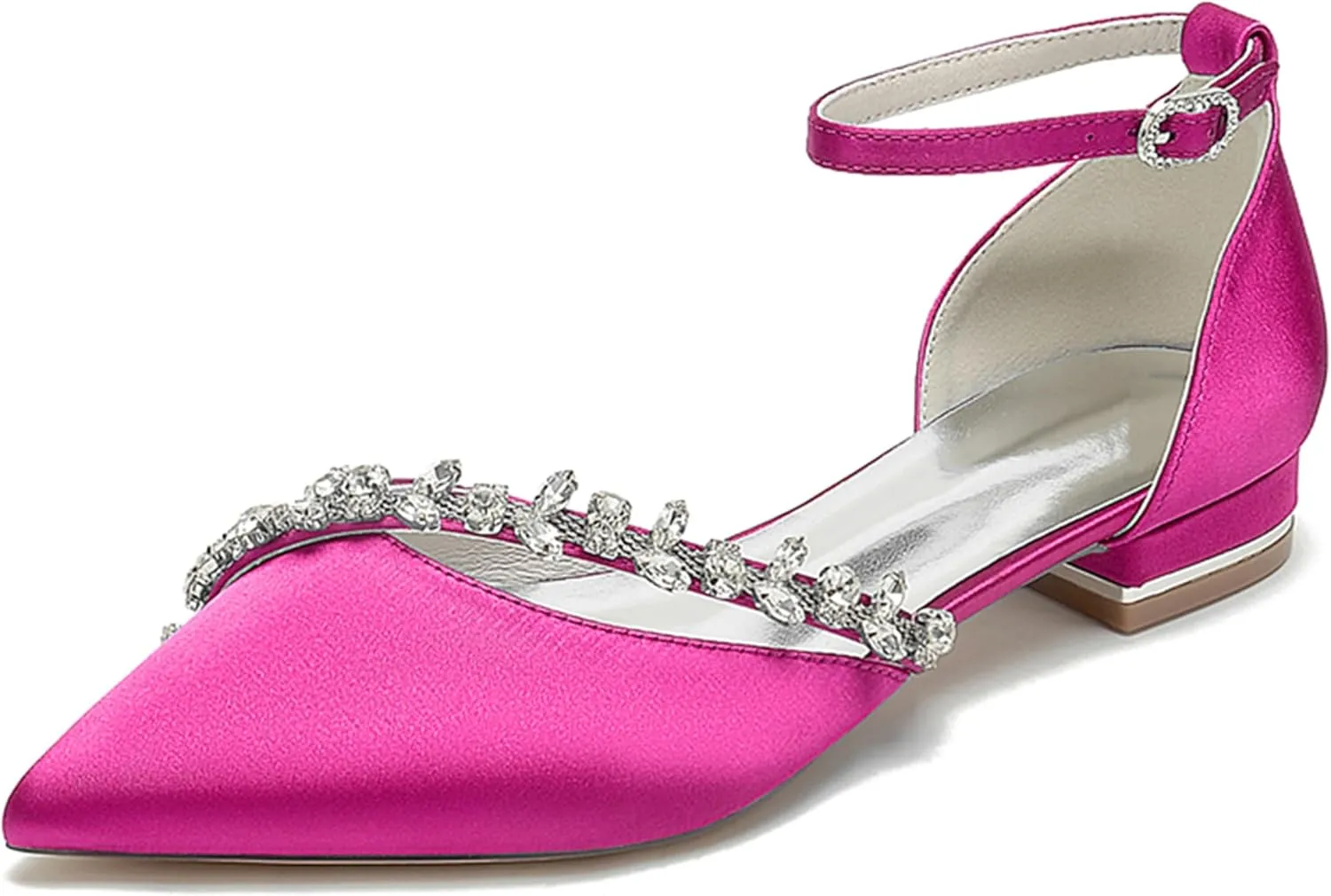 Minishion Wedding Dress Shoes for Bride Flats Womens Girls Ankle Strap Evening Party Shoes MS292
