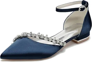 Minishion Wedding Dress Shoes for Bride Flats Womens Girls Ankle Strap Evening Party Shoes MS292
