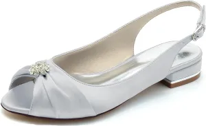 Minishion Womans Girls Dress Flats for Wedding Slingback Peep Toe Evening Formal Sandals Shoes BR236