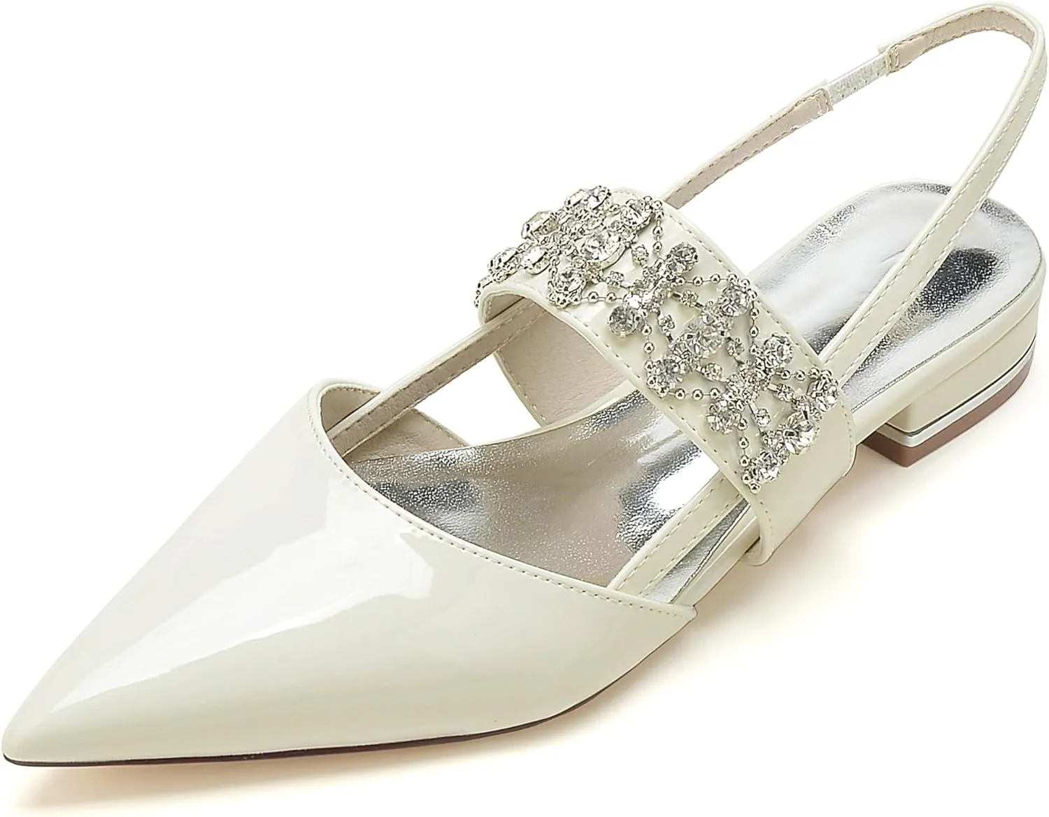 Minishion Womens Girls Rhinestone Bridal Flats Slingback Wedding Evening Pumps Shoes BR267