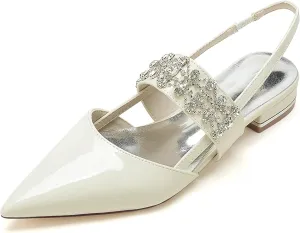 Minishion Womens Girls Rhinestone Bridal Flats Slingback Wedding Evening Pumps Shoes BR267