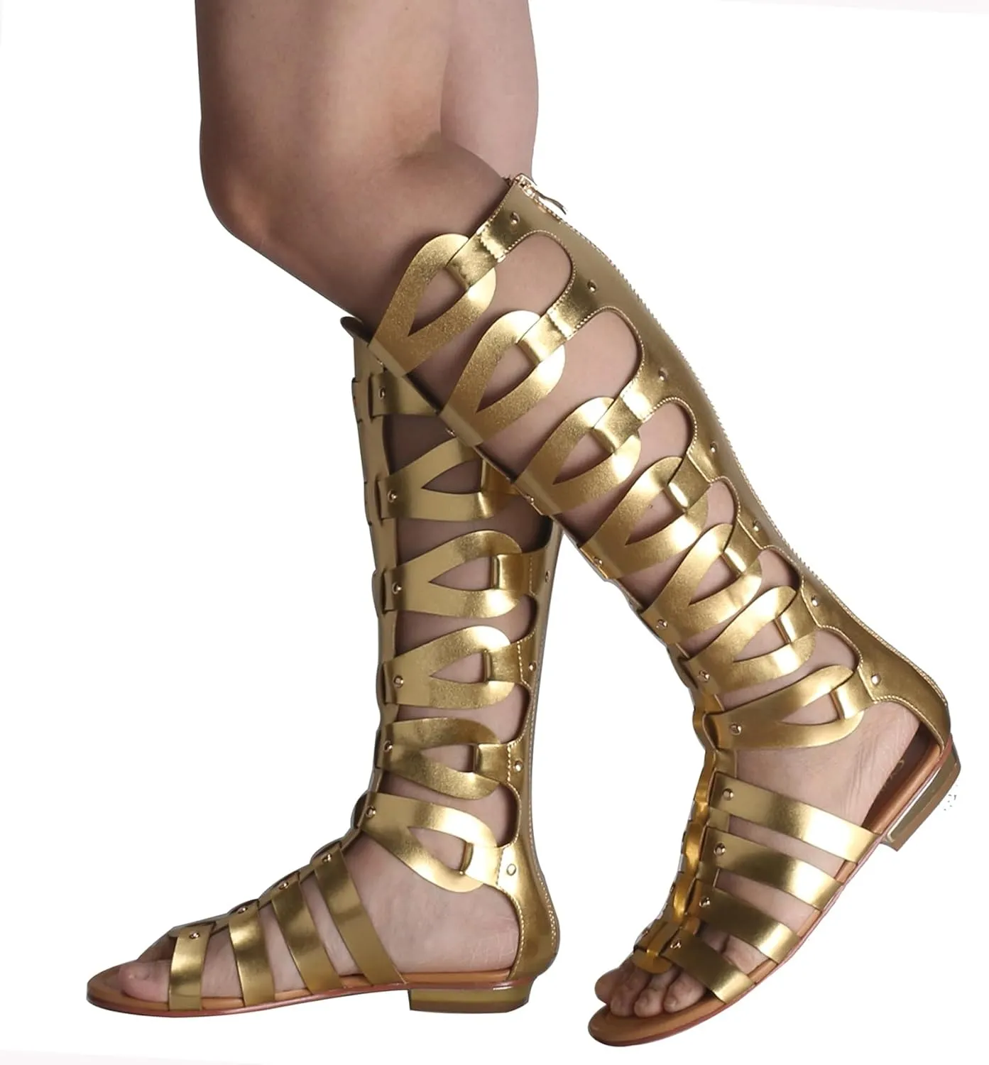 Minishion Womens Gladiator Sandals Flat Knee High Summer Dress Boots with Zip TM001