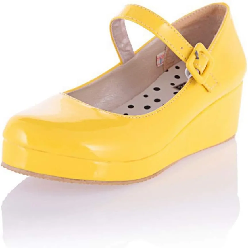 MIOKE Women's Fashion Wedge Mary Jane Pumps Round Toe Platform Mid Heel Comfort Party Wedding Dress Shoes