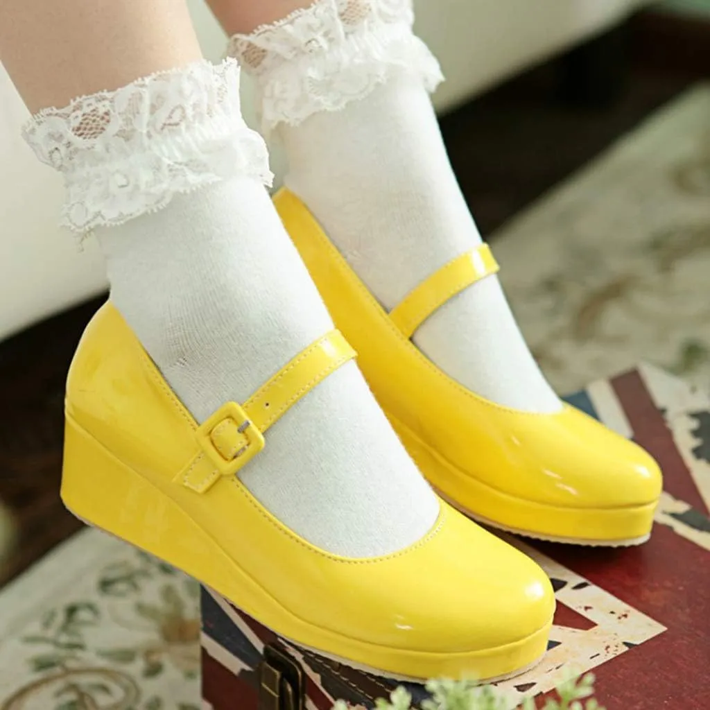 MIOKE Women's Fashion Wedge Mary Jane Pumps Round Toe Platform Mid Heel Comfort Party Wedding Dress Shoes