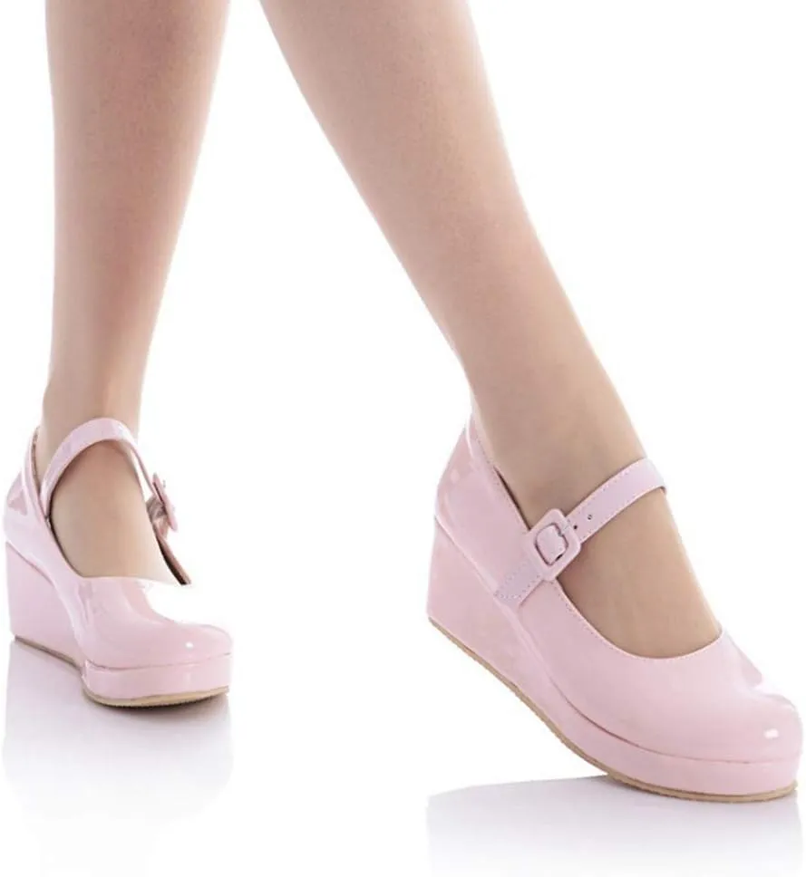 MIOKE Women's Fashion Wedge Mary Jane Pumps Round Toe Platform Mid Heel Comfort Party Wedding Dress Shoes