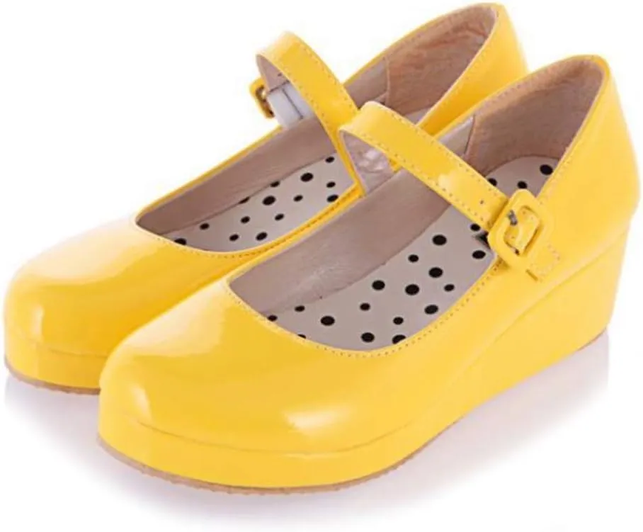 MIOKE Women's Fashion Wedge Mary Jane Pumps Round Toe Platform Mid Heel Comfort Party Wedding Dress Shoes