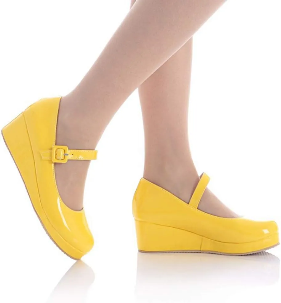 MIOKE Women's Fashion Wedge Mary Jane Pumps Round Toe Platform Mid Heel Comfort Party Wedding Dress Shoes