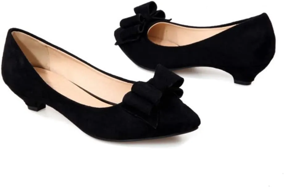MIOKE Women's Pointed Toe Bowknot Comfy Kitten Low Heel Pumps Suede Slip On Loafer Casual Office Dress Shoes