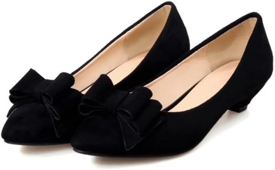MIOKE Women's Pointed Toe Bowknot Comfy Kitten Low Heel Pumps Suede Slip On Loafer Casual Office Dress Shoes