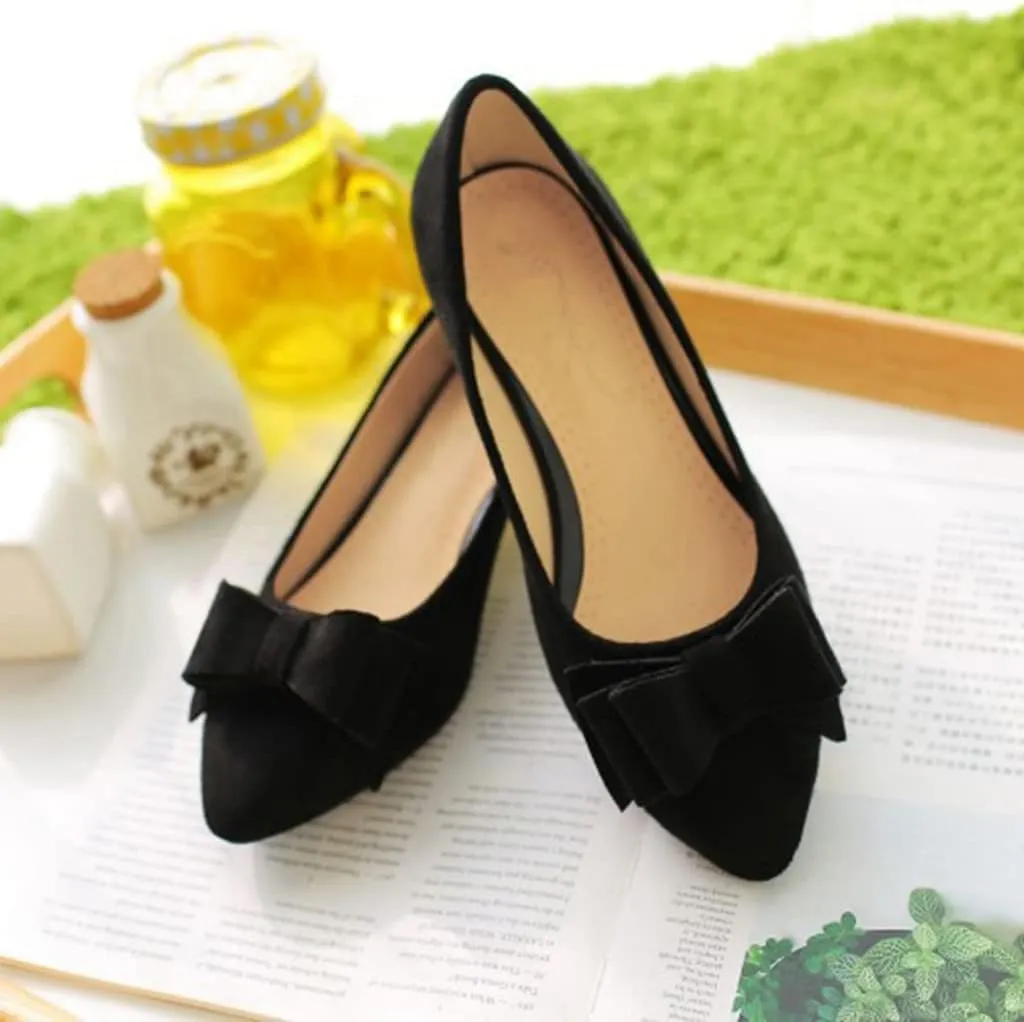 MIOKE Women's Pointed Toe Bowknot Comfy Kitten Low Heel Pumps Suede Slip On Loafer Casual Office Dress Shoes