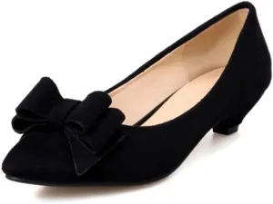 MIOKE Women's Pointed Toe Bowknot Comfy Kitten Low Heel Pumps Suede Slip On Loafer Casual Office Dress Shoes