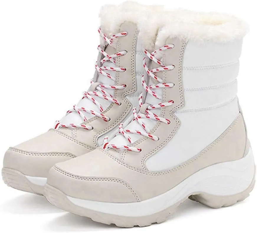 MIOKE Women's Winter Waterproof Snow Ankle Boots Lace Up Warm Fur Platform Insulated Outdoor Sneaker Booties