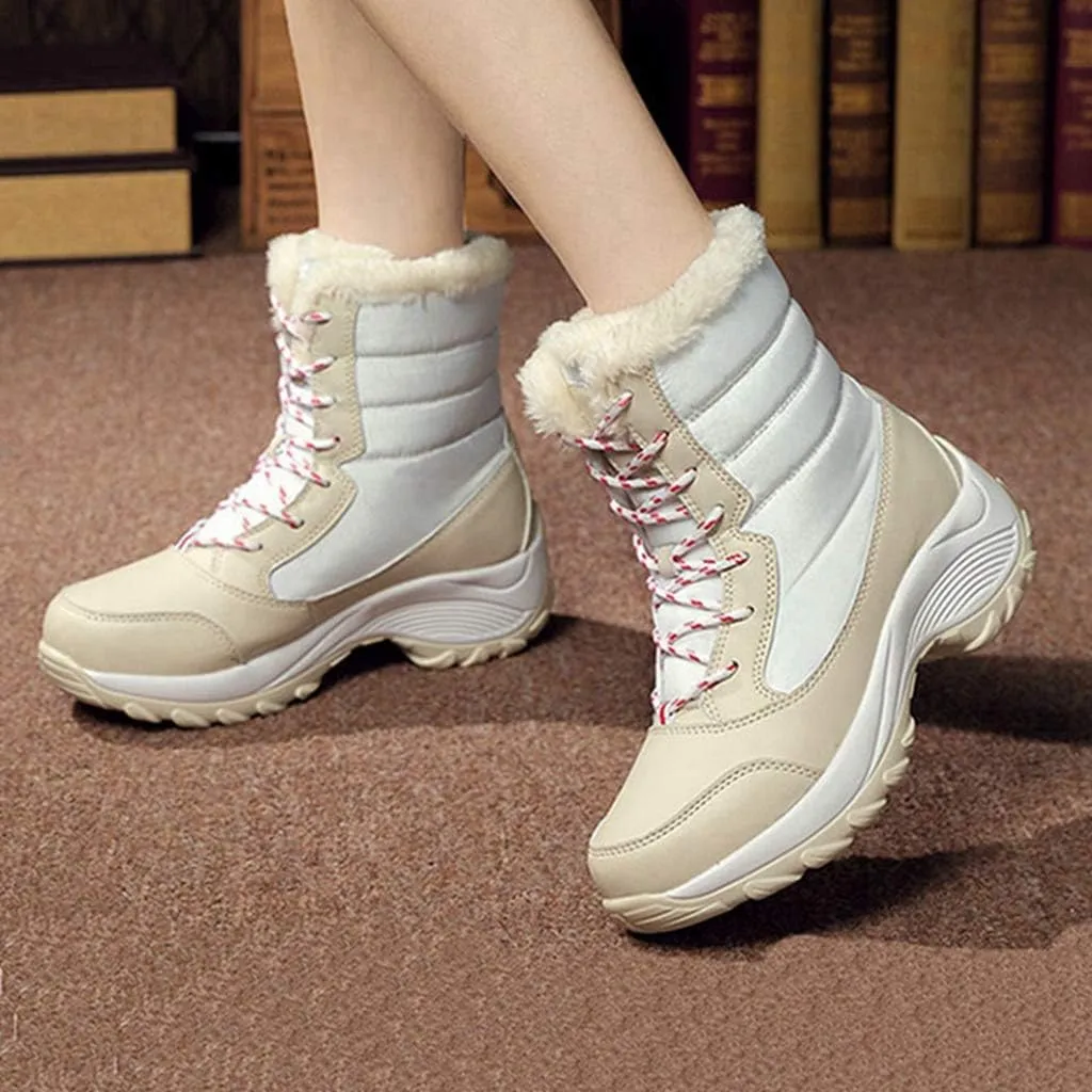 MIOKE Women's Winter Waterproof Snow Ankle Boots Lace Up Warm Fur Platform Insulated Outdoor Sneaker Booties
